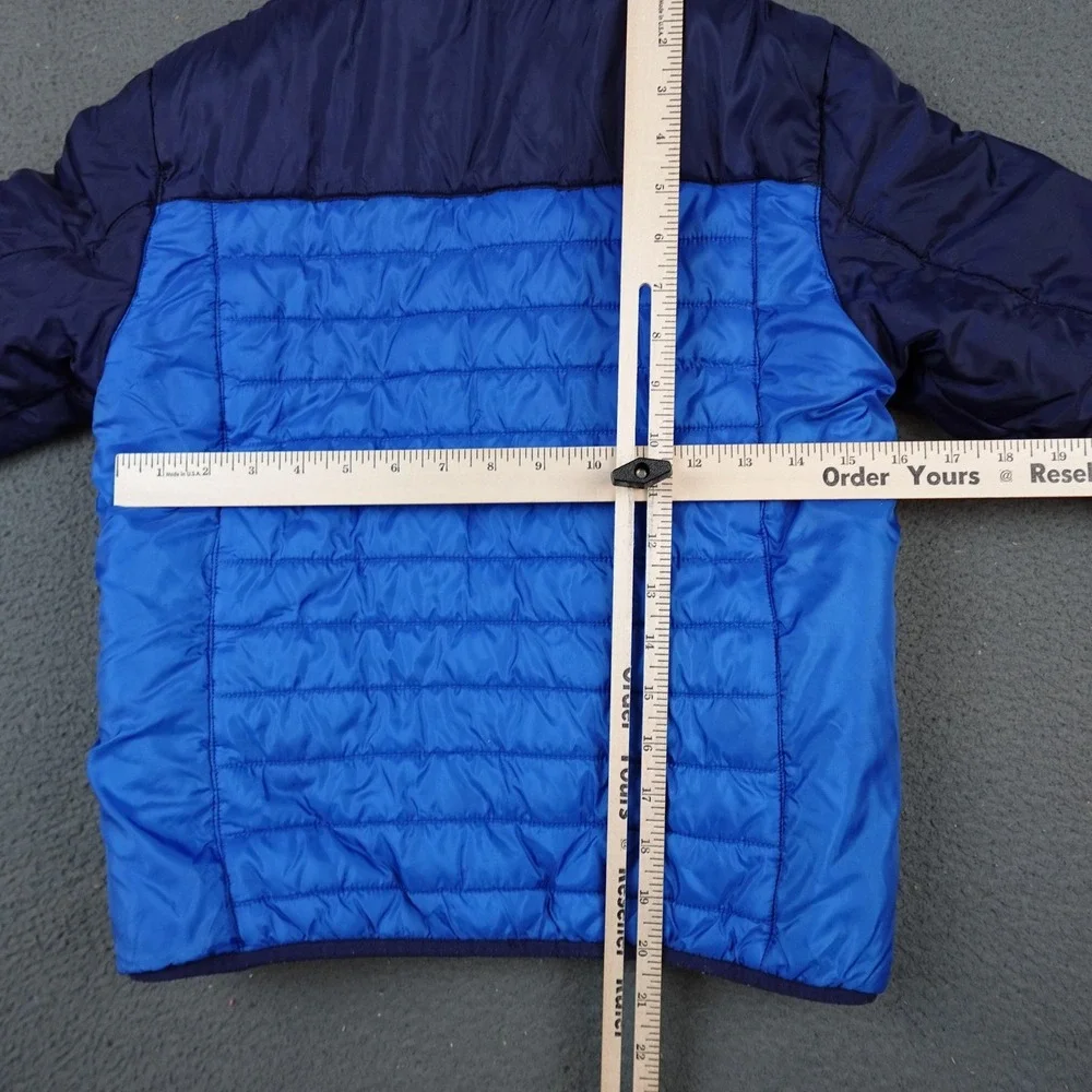 Eddie Bauer Jacket Kids Medium 10/12 Blue Reversible Hooded Sherpa Puffer
